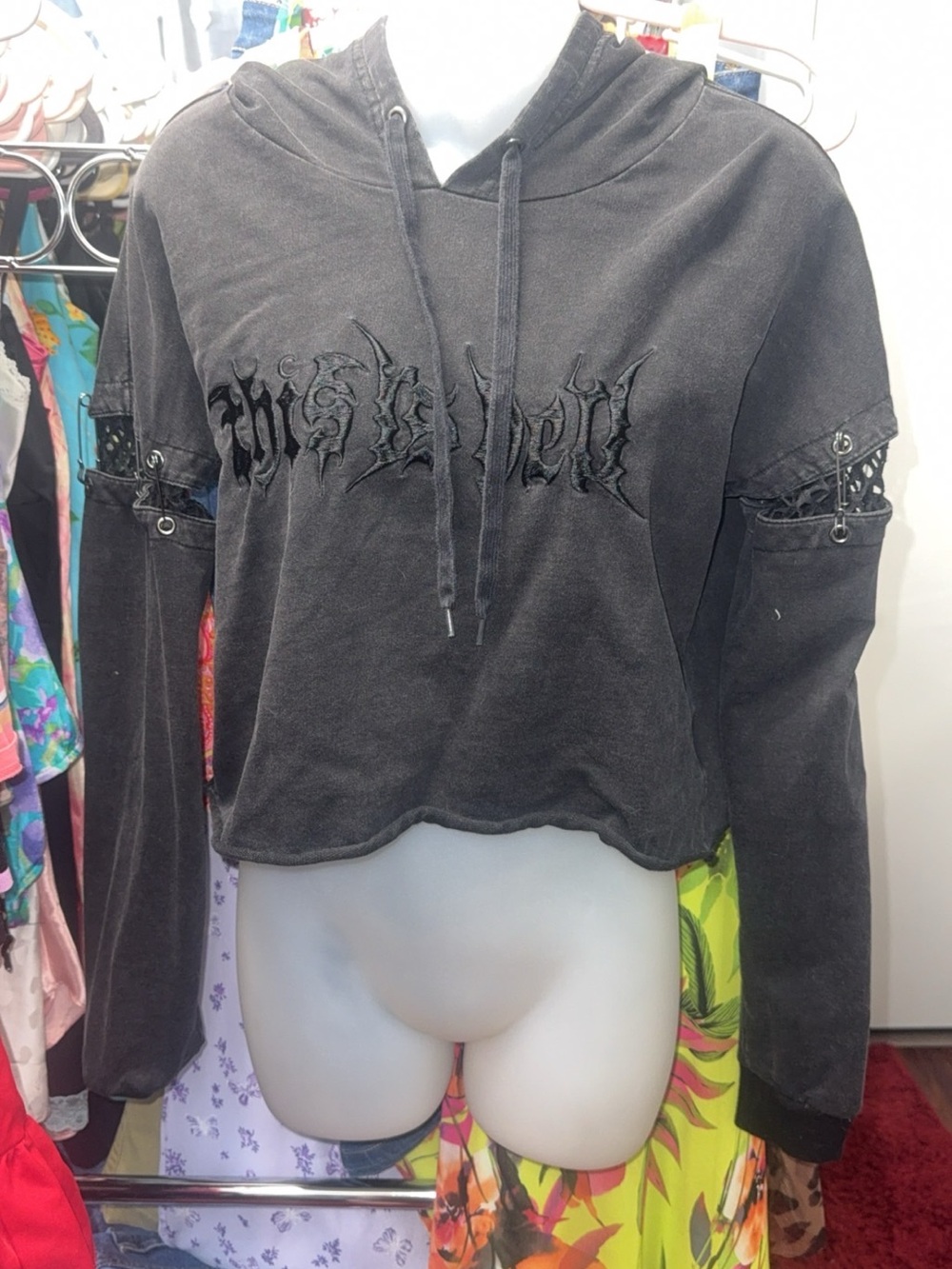 Killstar Xandria “This is Hell” Cropped Hooded Long-Sleeve